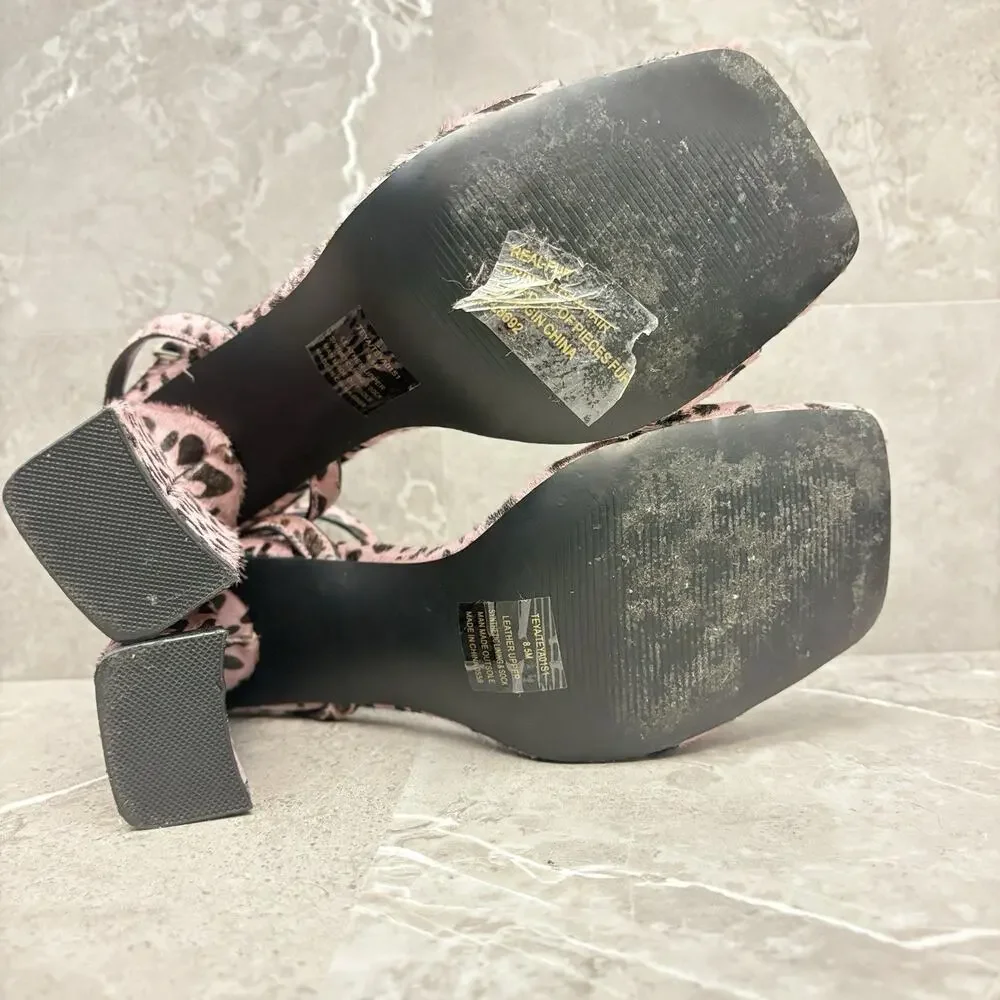 Steve Madden Pink Leopard Sandal Block Heel Sandal Y2K Barbiecore Glam Size 8.5M